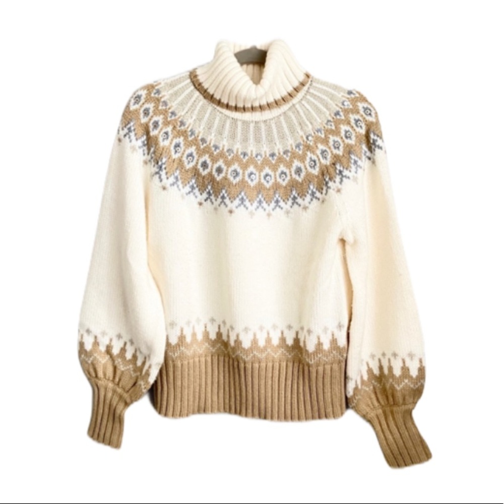 Ana Beige Balloon Sleeve Turtle Neck Sweater Large
